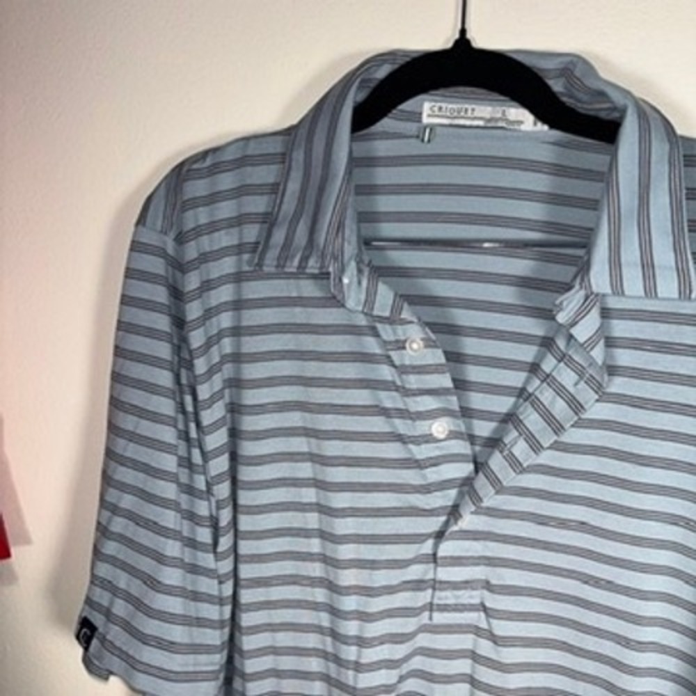 Criquet Polo Shirt Mens Sz L Blue Striped Pima Cotton Golf Preppy - Picture 4 of 8